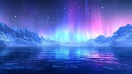 Naklejka premium Aurora Borealis Displaying Bright Colors Over Icy Fjord