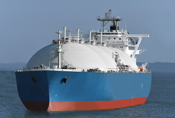 Gas tanker at sea approaching a port