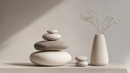 Zen Stones and Dried Flowers: A Minimalist Still Life