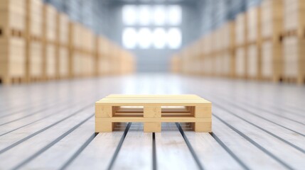 logistic Warehouse Interior A clean and spacious warehouse with rows of neatly stacked pallets, symbolizing order and logistical organization.