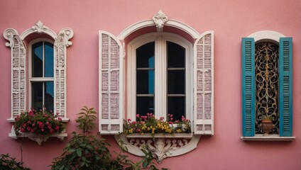 Ornate vintage on pink facade