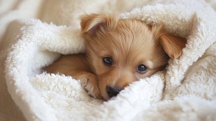 Sweet Puppy Snuggles in Soft Blanket