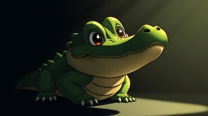 Fototapeta premium Adorable Cartoon Crocodile in a River Forest