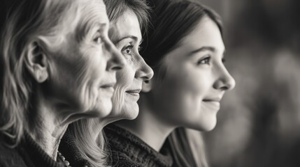 An emotive portrait of four individuals from different generations, each radiating wisdom and experience. The image captures the diversity within family bonds and the shared legacy across generations.