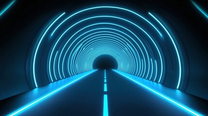Obraz premium Futuristic Neon Tunnel with Glowing Blue Lights Creating an Engaging Atmosphere