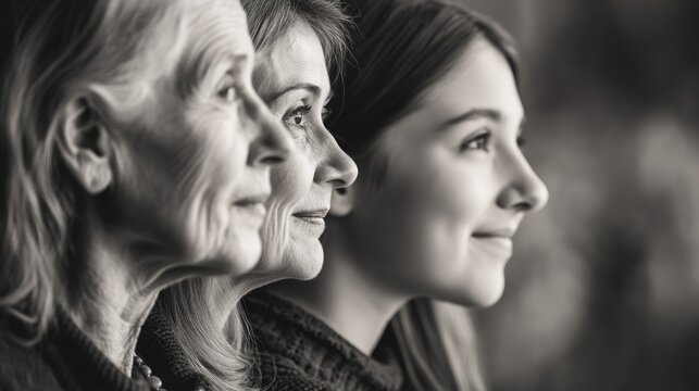 An emotive portrait of four individuals from different generations, each radiating wisdom and experience. The image captures the diversity within family bonds and the shared legacy across generations.