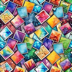 Colorful pattern of squares with a blue square in the middle. Seamless pattern. Pattern. Art. Clipart. Background. Vector. Illustration