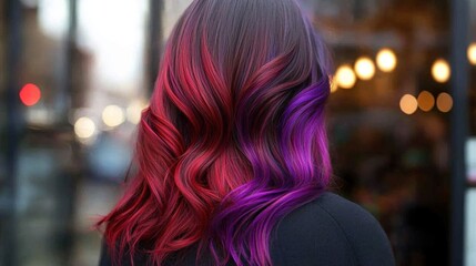 Fototapeta premium Vibrant Red and Purple Ombre Hair: A Stunning Display of Color and Style