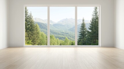 Mountain view from minimalist room; interior design (1)