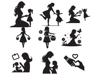 mother and children silhouettes