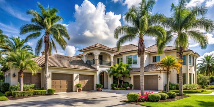 Luxury gated community house with palm trees in South Florida, exclusive real estate florida, modern homes south florida
