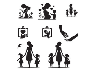 mother and children silhouettes