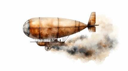Fototapeta premium Vintage Steampunk Airship with Steam Clouds for Fantasy and Adventure Themes