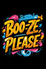 Colorful poster with the words Booze Please written in bold. Design t-shirt. Vector. Illustration. Graphics