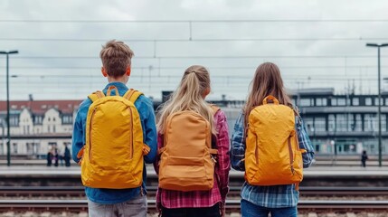 Three Children Waiting At Train Station