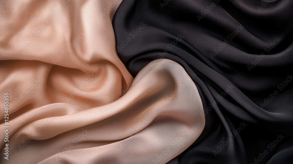 Fototapete soft flowing silk fabrics on a neutral background with elegant tones and blank space for text. gener