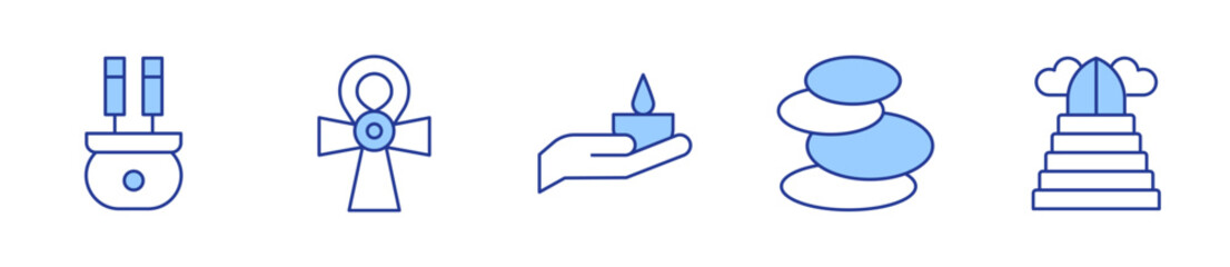 ankh, candle, harmony, heaven, incense burner. Spirituality Icon vector illustration. Line Duotone style. Editable stroke