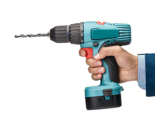 hand holding electric drill isolated on transparent background