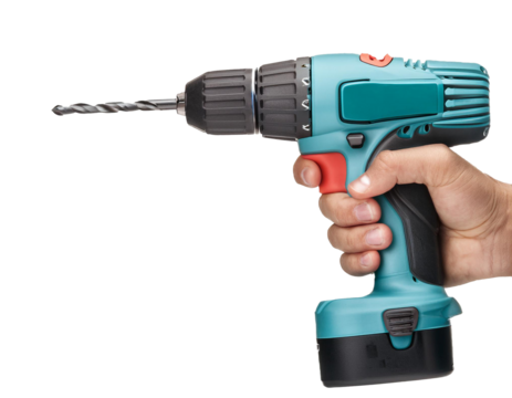 hand holding electric drill isolated on transparent background