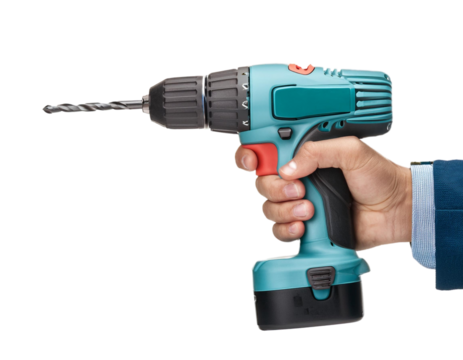 Close up of Hand Holding Electric Drill, Isolated on Transparent Background