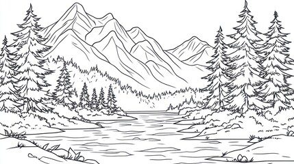 Mountain lake serene landscape, nature, illustration, design