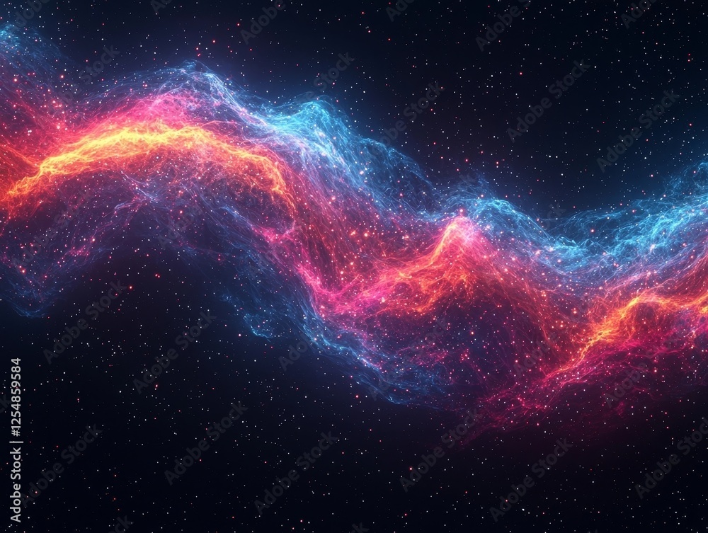 Poster mesmerizing cosmic nebula with vibrant cerulean and magenta gradients in starry space background