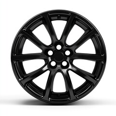 Obraz premium Black alloy wheel, isolated on white background, for automotive use