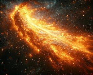 Fiery Cosmic Nebula Resembling Erupting Volcano in Vibrant Space Background