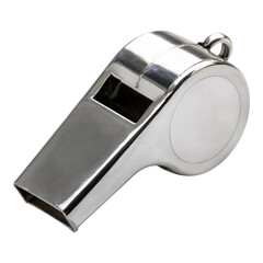 Shiny Metal Whistle on White Background for Sports and Training