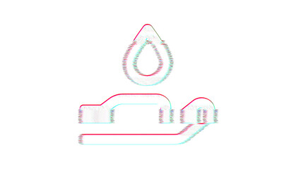 Icon hand holding water is distorted. Glitch. Noise, chromatic aberration, geometric distortion