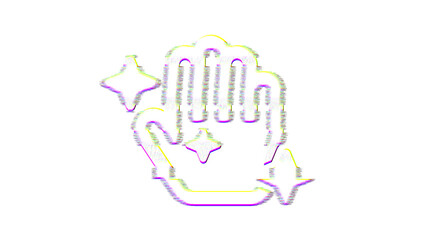 Icon hand sparkles is distorted. Glitch. Noise, chromatic aberration, geometric distortion