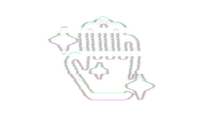 Icon hand sparkles is distorted. Glitch. Noise, chromatic aberration, geometric distortion