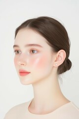 Fototapeta premium Minimalist Beauty Portrait of a Woman with Natural Glow and Subtle Freckles