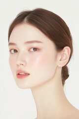 Obraz premium Minimalist Beauty Portrait of a Woman with Natural Glow and Subtle Freckles