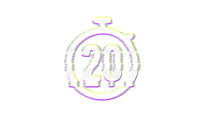 Icon stopwatch 20 is distorted. Glitch. Noise, chromatic aberration, geometric distortion