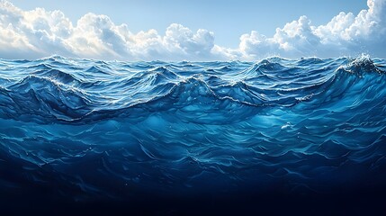 Breathtaking underwater perspective looking up at the ocean s surface with golden sunlight shimmering through the waves and creating a beautiful gradient of tranquil blues
