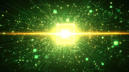 Obraz premium Green energy burst, digital data stream, technology innovation