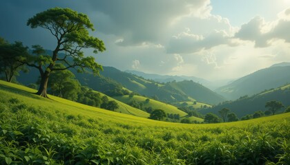 Obraz premium Serene Green Hillscape with Majestic Tree