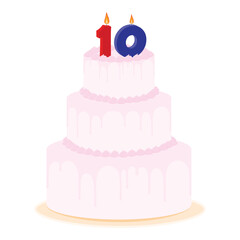 Celebration cake with candle number 10. Anniversary cake. Vector
