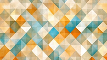 Abstract Geometric Pattern With Varied Hues of Orange Blue and Beige Forming a Triangle Grid