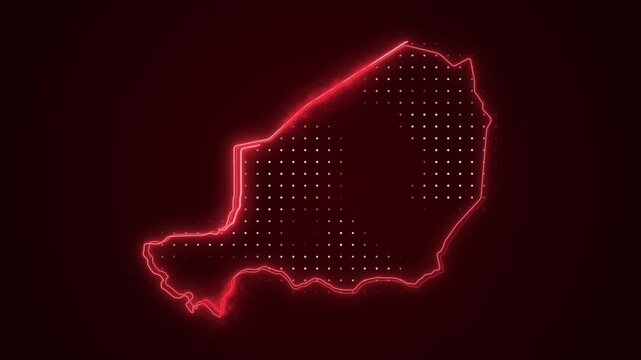 Neon Red Niger Map Borders Outline Loop Background
