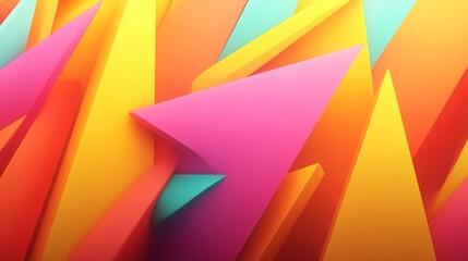 Abstract Geometric Shapes with Overlapping Planes in Vivid Yellow Orange Pink and Teal Colors