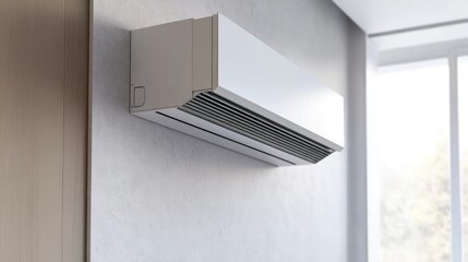 Modern air conditioner wall-mounted unit, interior design, home comfort, energy efficiency