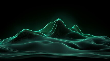 Abstract Glowing Terrain with Green Light Waves on Dark Background Digital Art