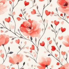 Watercolor Floral Pattern:  A delicate and romantic watercolor floral pattern featuring blush pink roses and delicate heart shapes on a cream background.  Perfect for Valentine's Day.