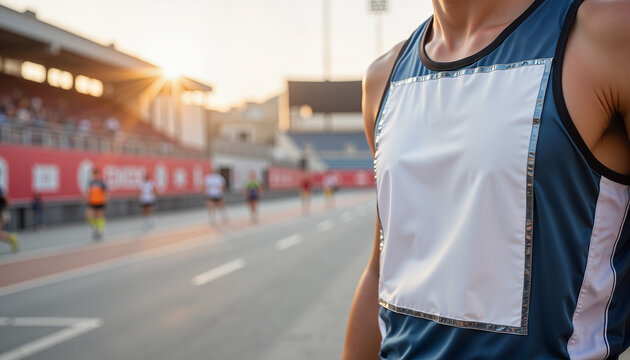 Runner in athletic gear at a stadium for fitness blogs, sports websites, and training guides