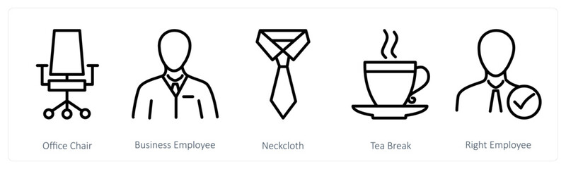 A set of 5 business icons as office chair, business employee, neckcloth