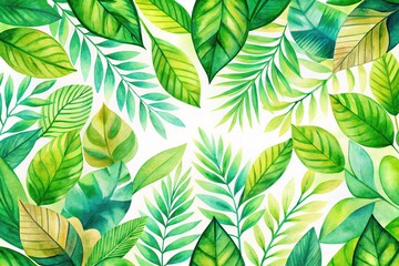 Abstract Green Watercolor Summer Leaf Macro Photography - Stock Photo