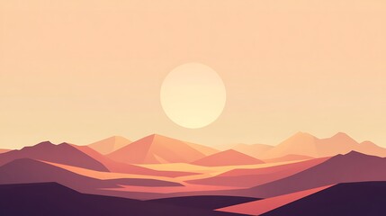 Obraz premium Low Poly Desert Mountain Range Sunset Landscape