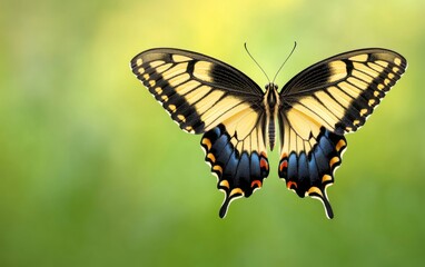 Majestic Swallowtail Butterfly on Green Background